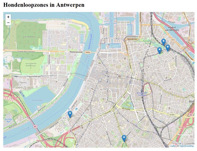 hondenloopzone kaargebied met zoomfactor 14